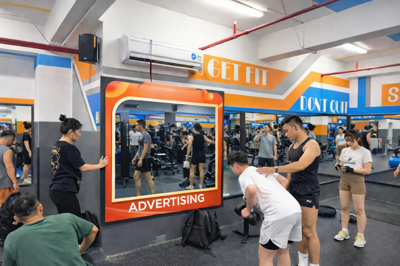Quảng cáo tại gym & fitness — Phối cảnh quảng cáo tại gương trong khu tập luyện