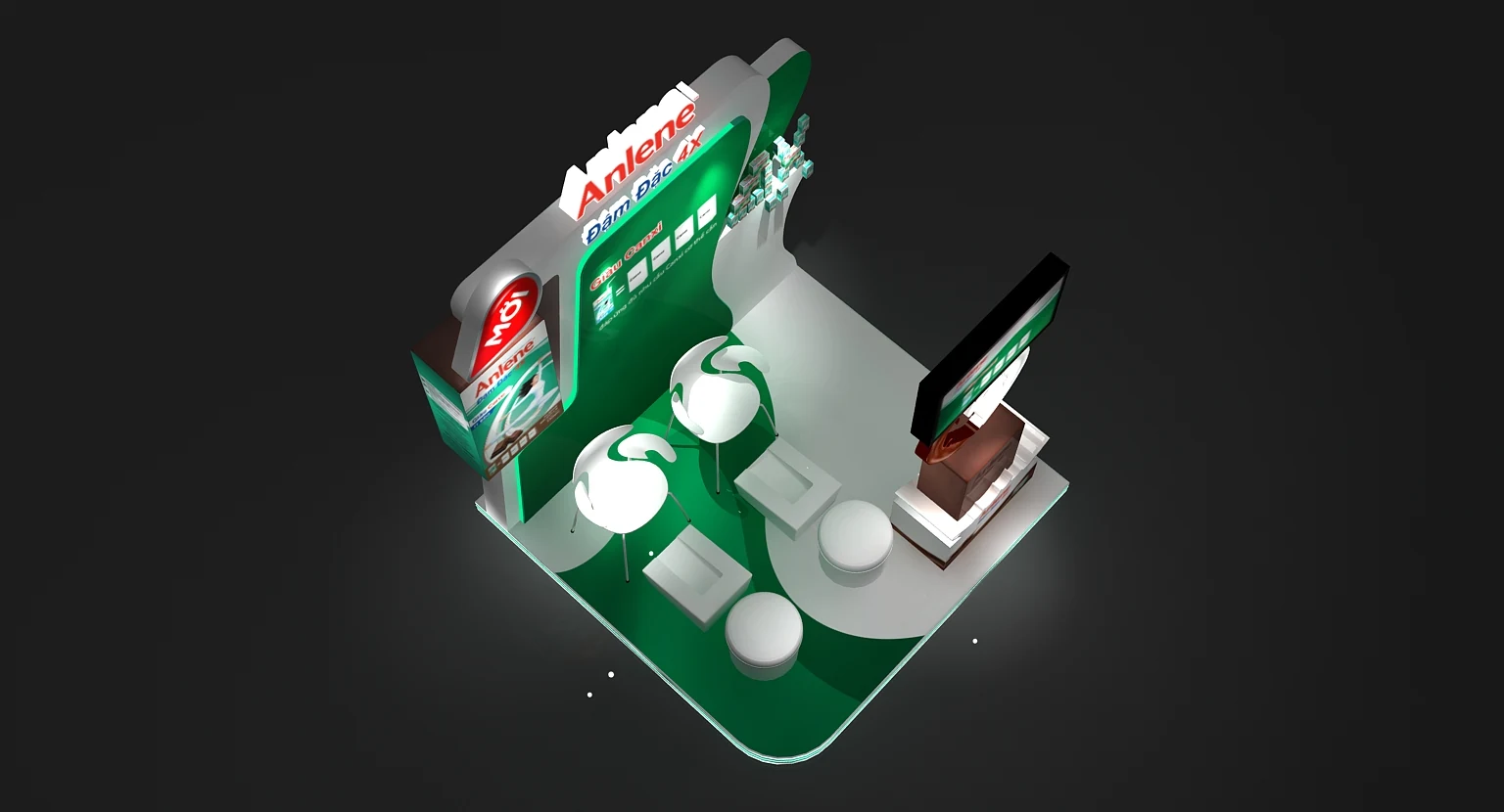 Anlene — Mặt bằng phối cảnh booth 2×2m