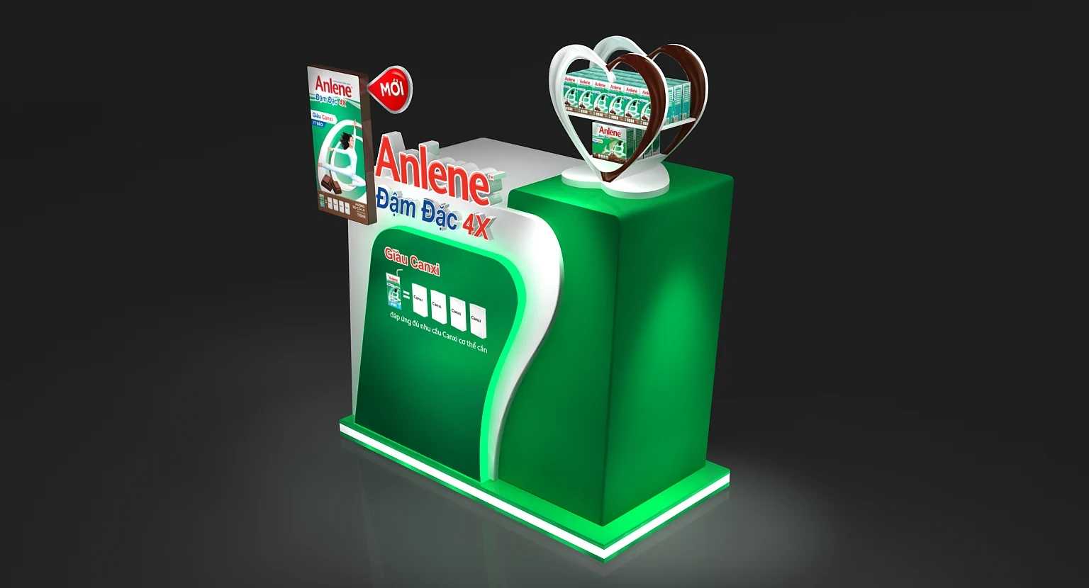 Anlene — Phối cảnh góc khác quầy trưng bày 1×1m