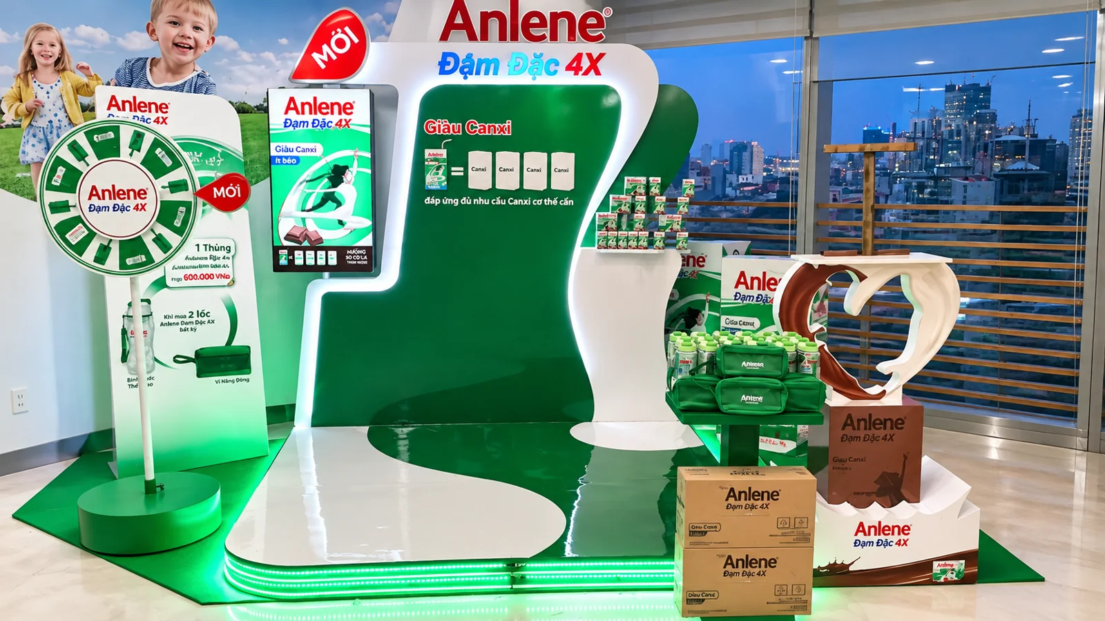Anlene — Tổng thể booth, vòng quay may mắn và vật phẩm trưng bày Anlene