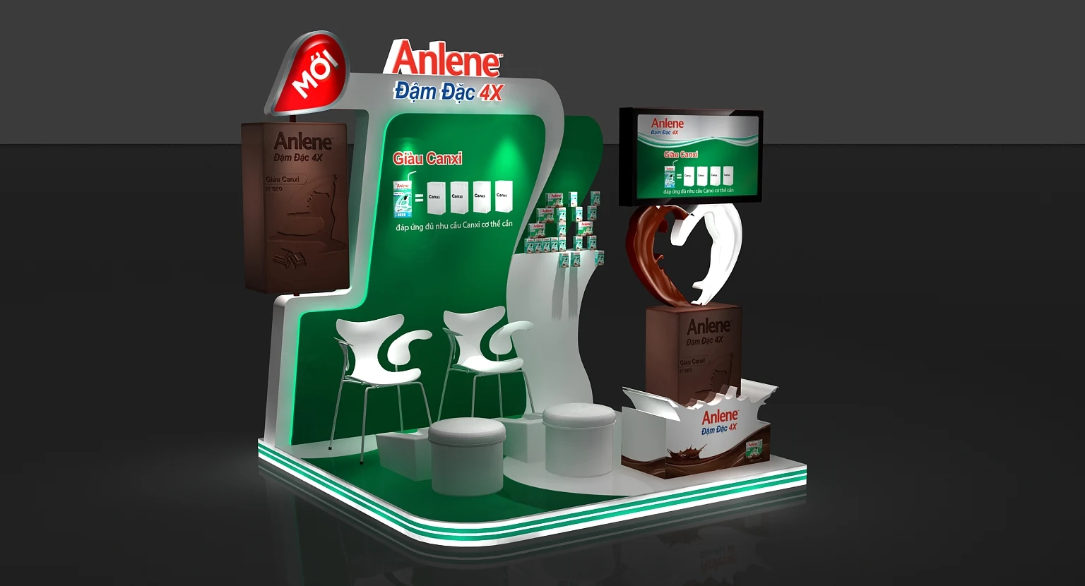 Anlene — Phối cảnh tổng thể booth trải nghiệm Anlene